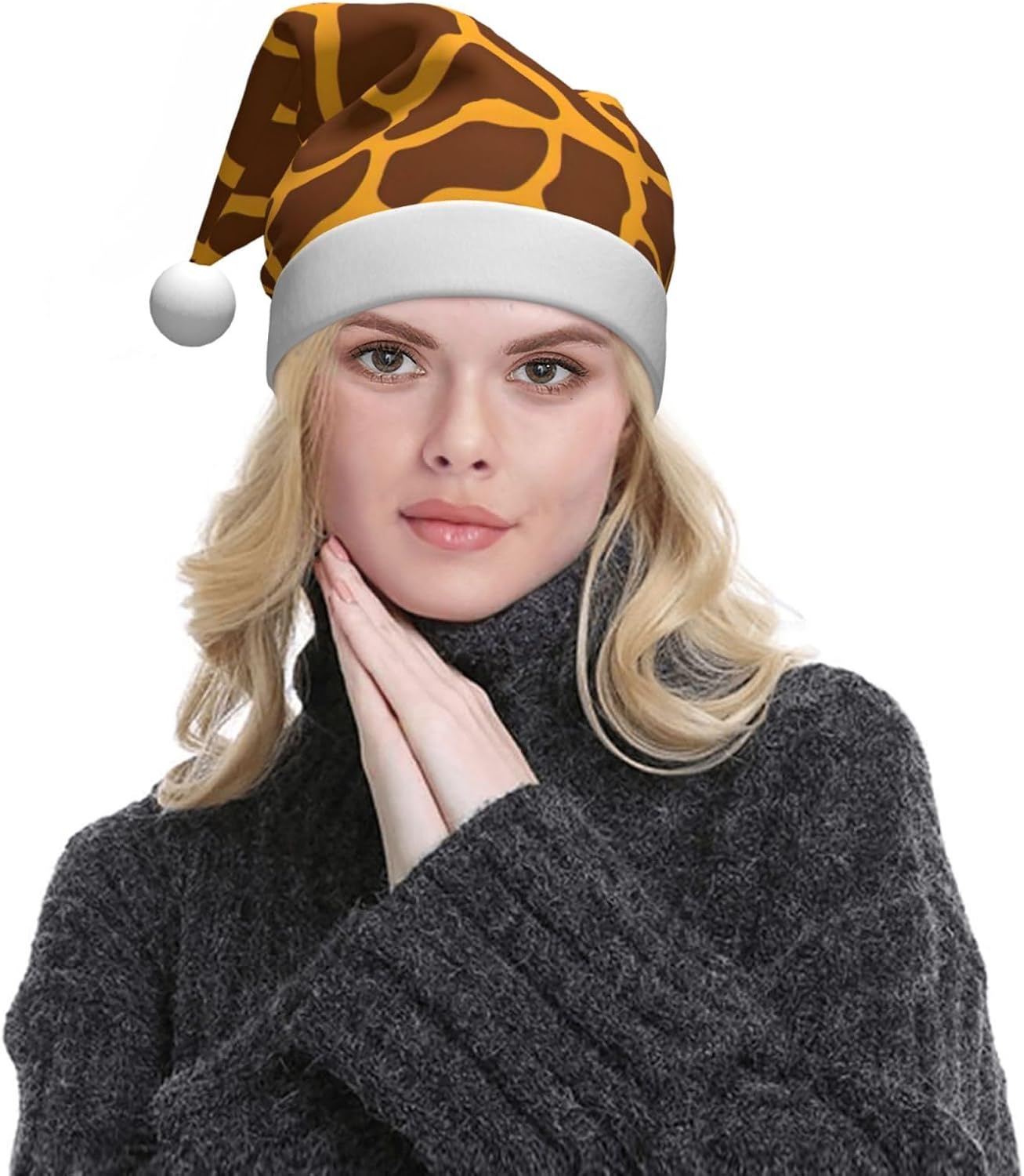 QINZHENG Giraffe Print Santa Hat for Women