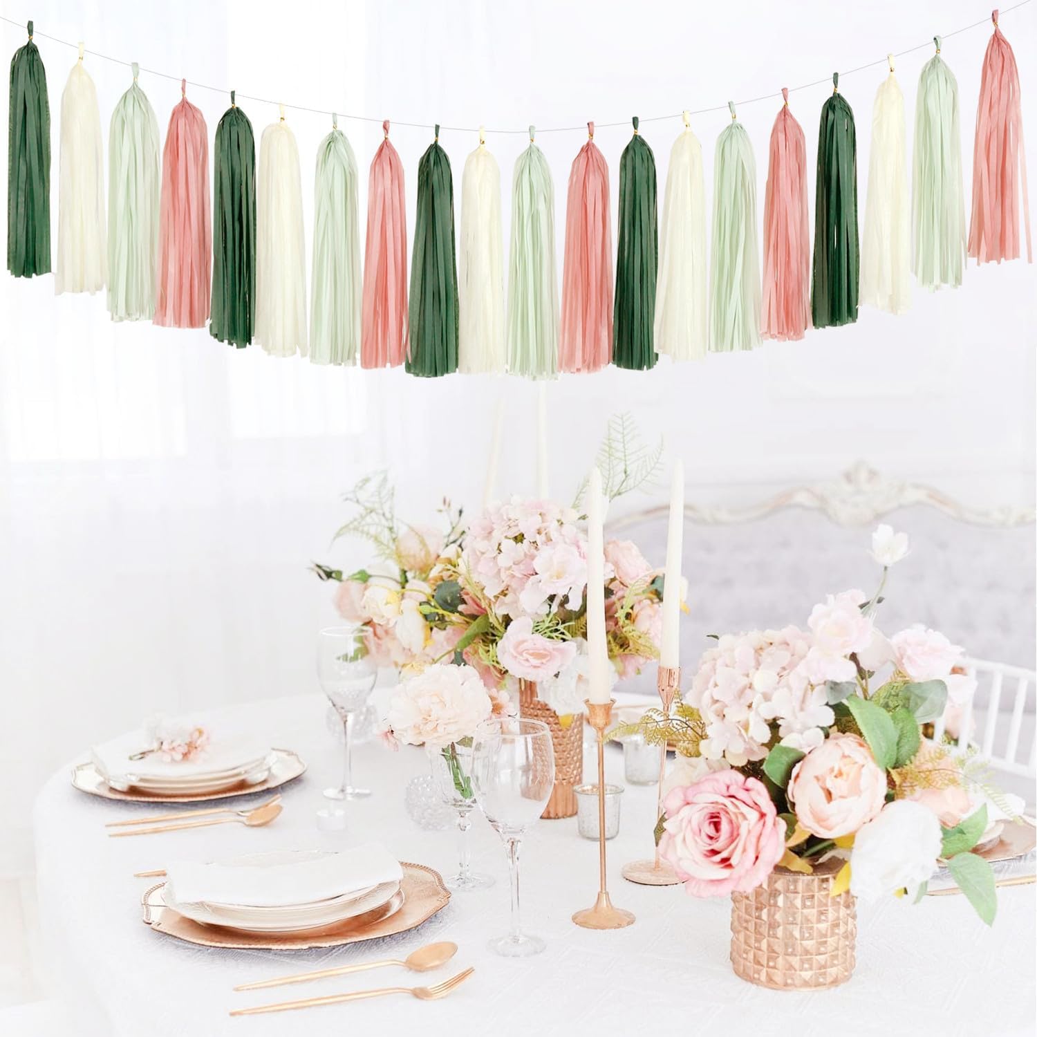 Sage Olive Green Pink Beige Boho Decorations 33pcs