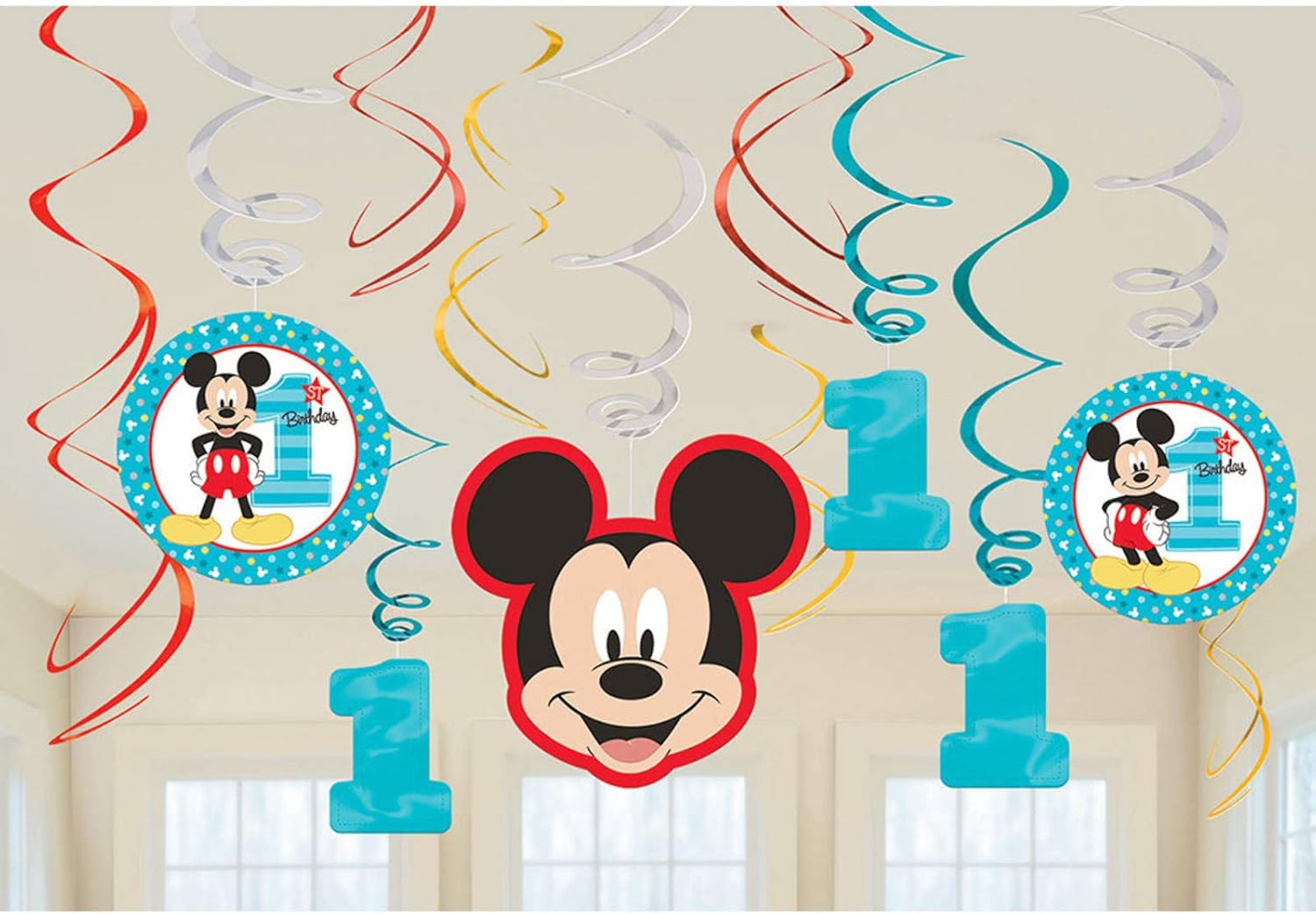 Amscan 1st Birthday Mickey Mouse Swirl Decorations 12 Count