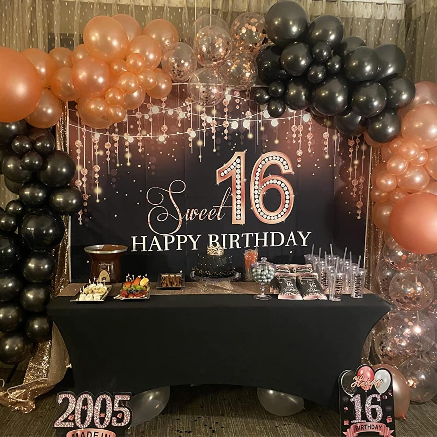 Rose Gold Black Pearl Balloons 60 Pcs for Parties