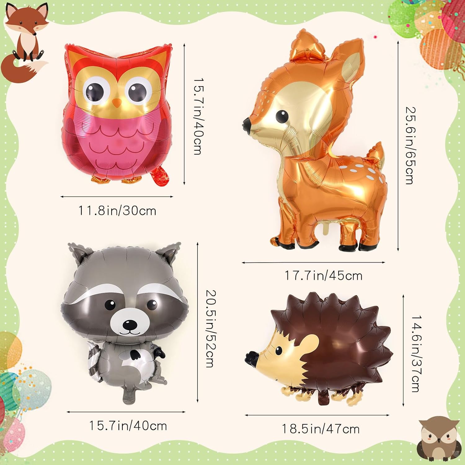 Woodland Animal Balloons 8 Pcs Forest Themed Party Decor
