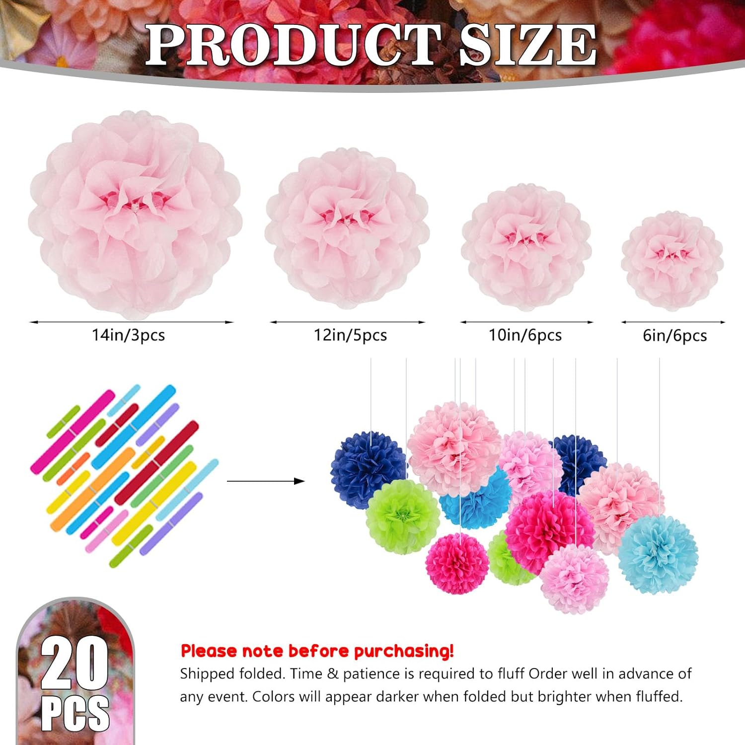 Light Pink Tissue Paper Pom Poms 20 Piece Set