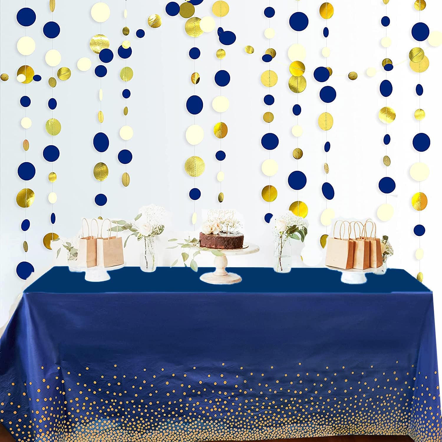 2 Pack Navy Blue Dot Confetti Tablecloths for Parties