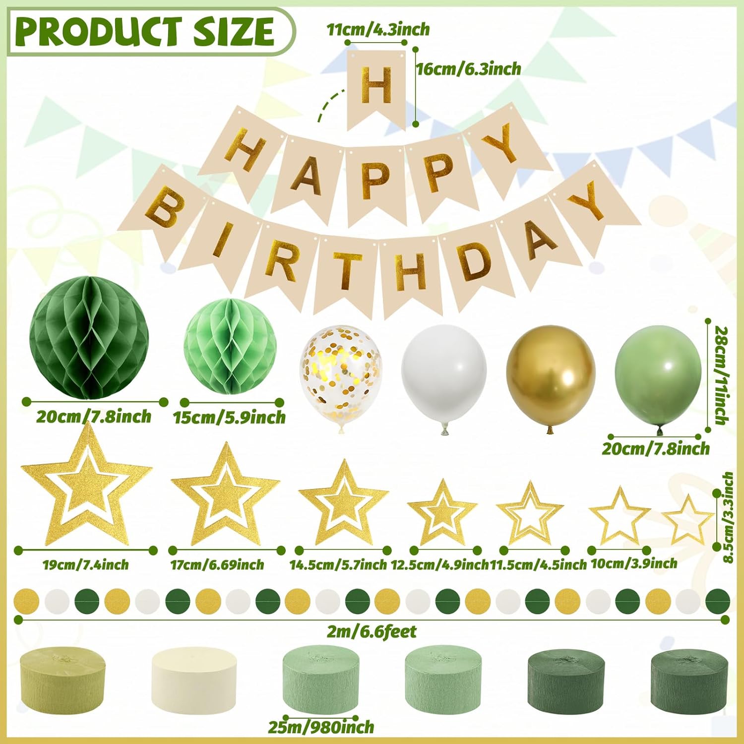 Retro Green Birthday Decorations Party Set