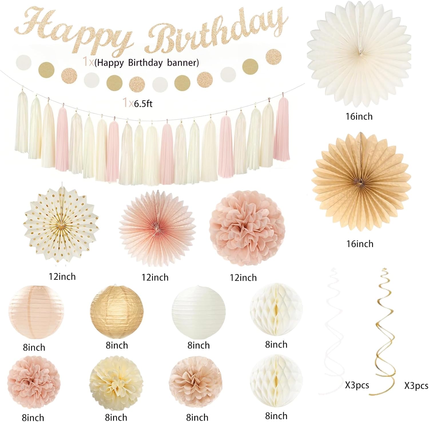 Champagne Gold Beige Birthday Decor Set