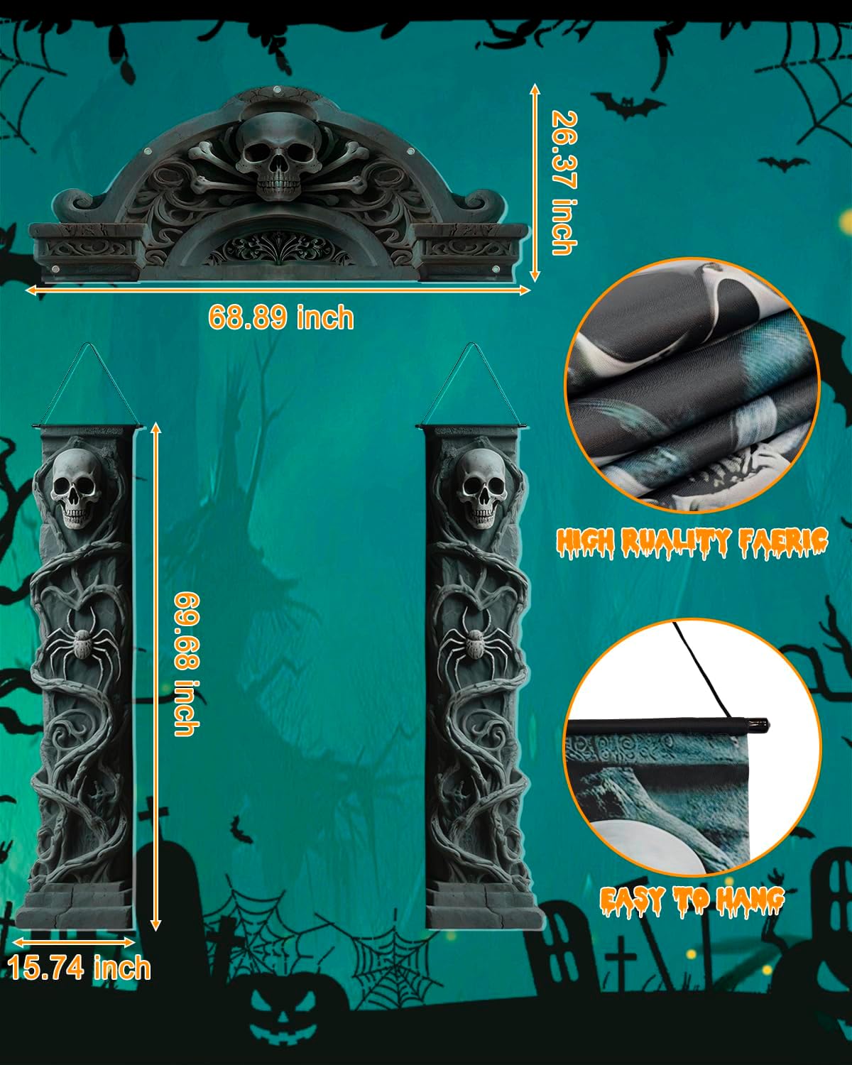 ALKB Halloween Door Banners 3 Pcs Cemetery Decor