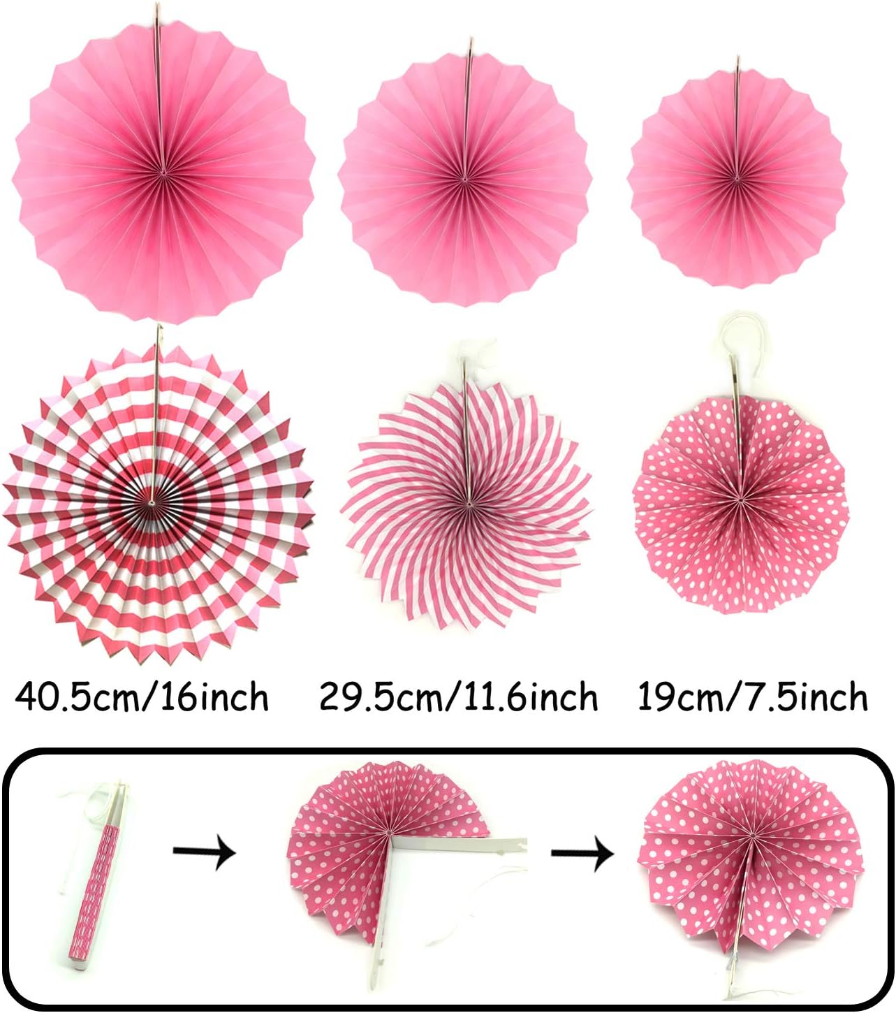 ZERODECO 21 Pcs Pink Paper Fans and Pom Poms Decorations