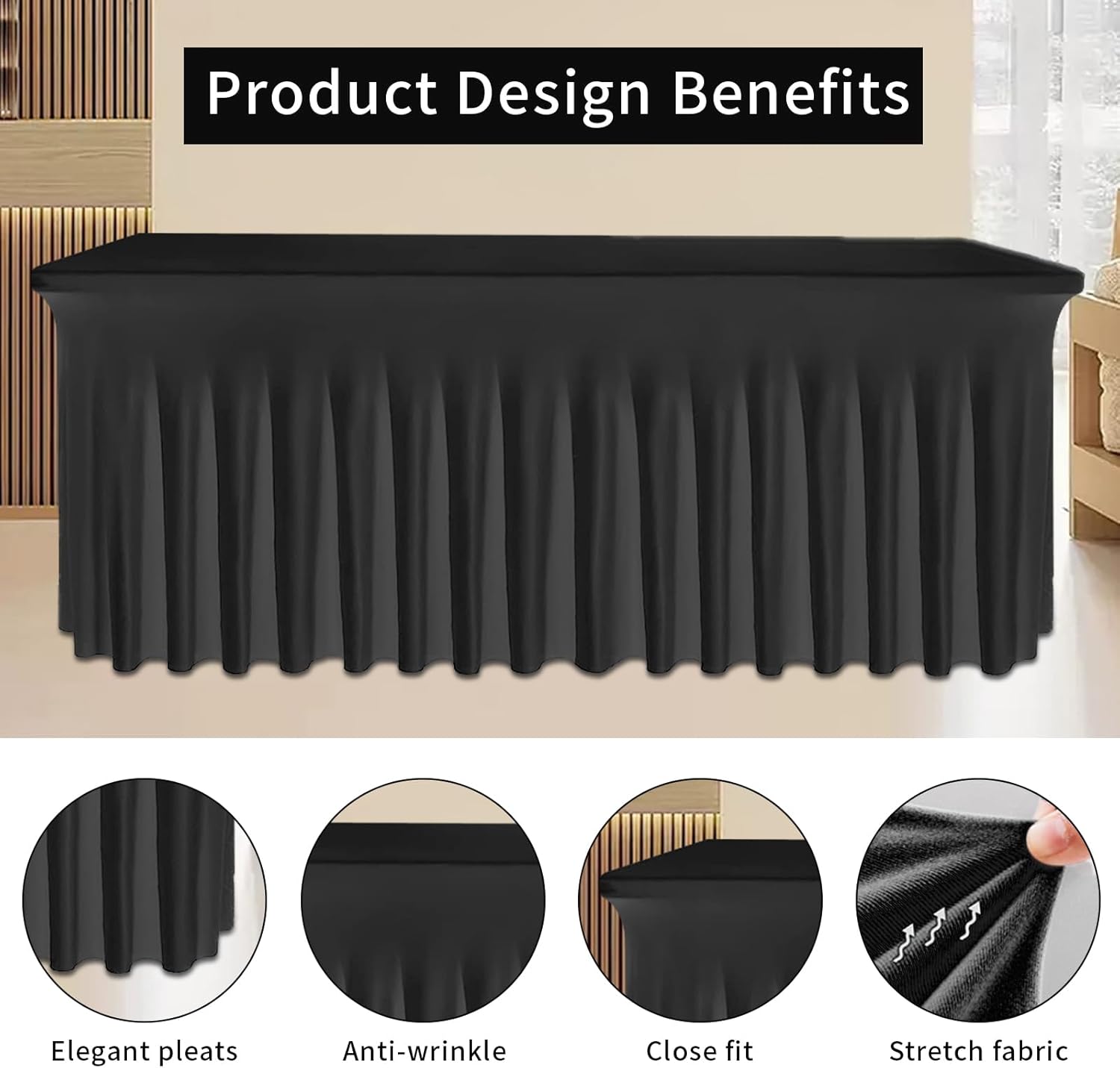 Premium Black Table Skirts for 6ft Rectangular Tables 2Pack