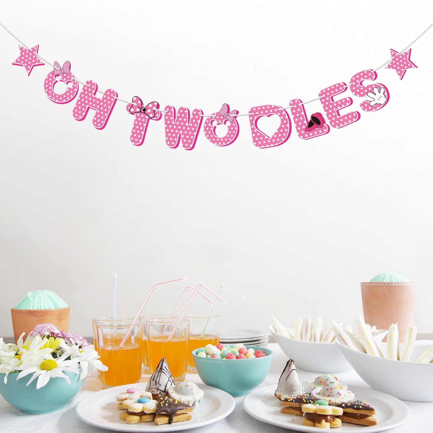 Halodete 2nd Birthday Banner Cartoon Mouse Decorations