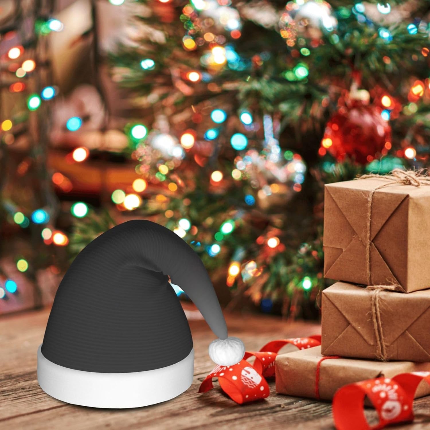 QINZHENG White to Black Santa Hat Personalized Christmas Hat for Women