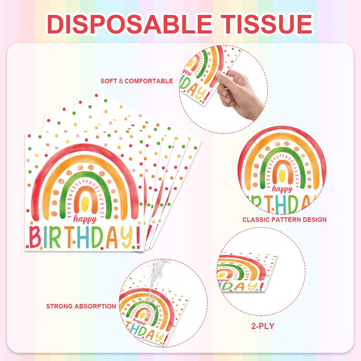 Rainbow Birthday Decorations 40Pcs Plates and Napkins