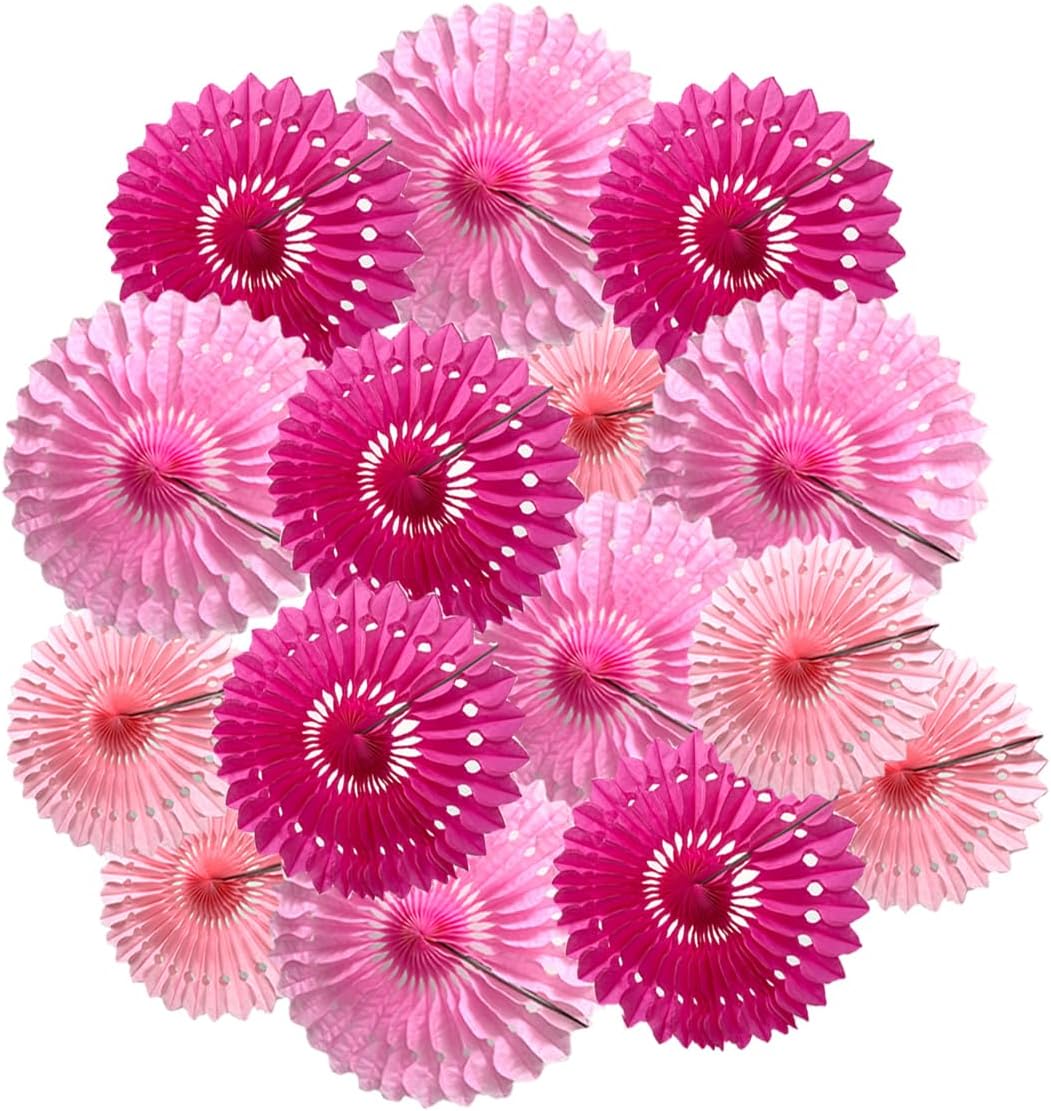 15pcs Pink Tissue Paper Fans Decor Set