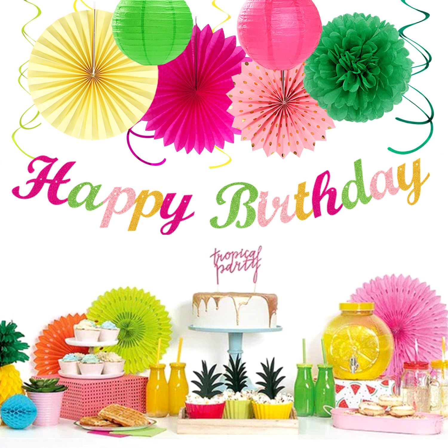 Hawaiian Luau Birthday Decorations 21pcs Set