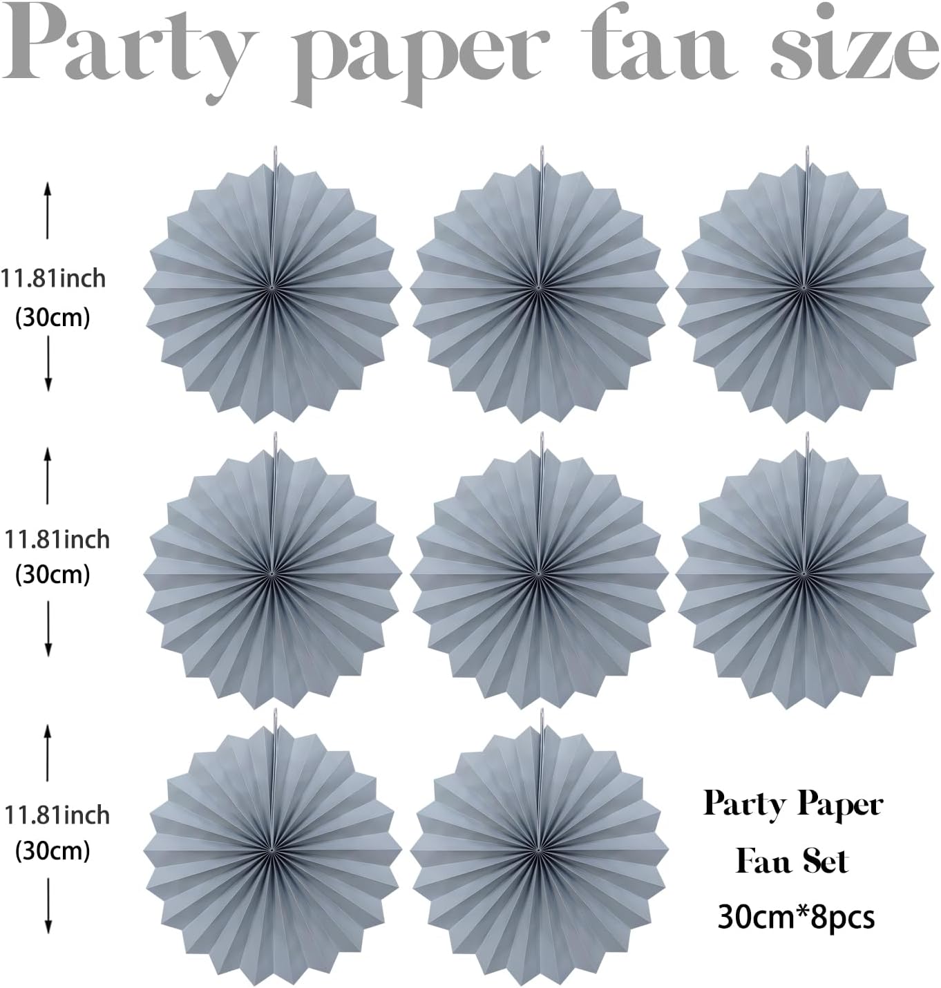 Gray Party Decorations 12in Hanging Fans DIY Set