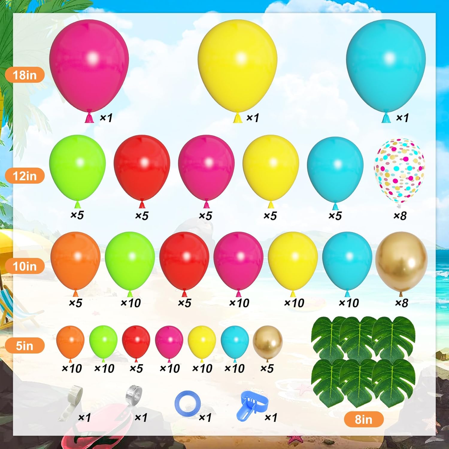 168Pcs Tropical Balloons Arch Garland Kit