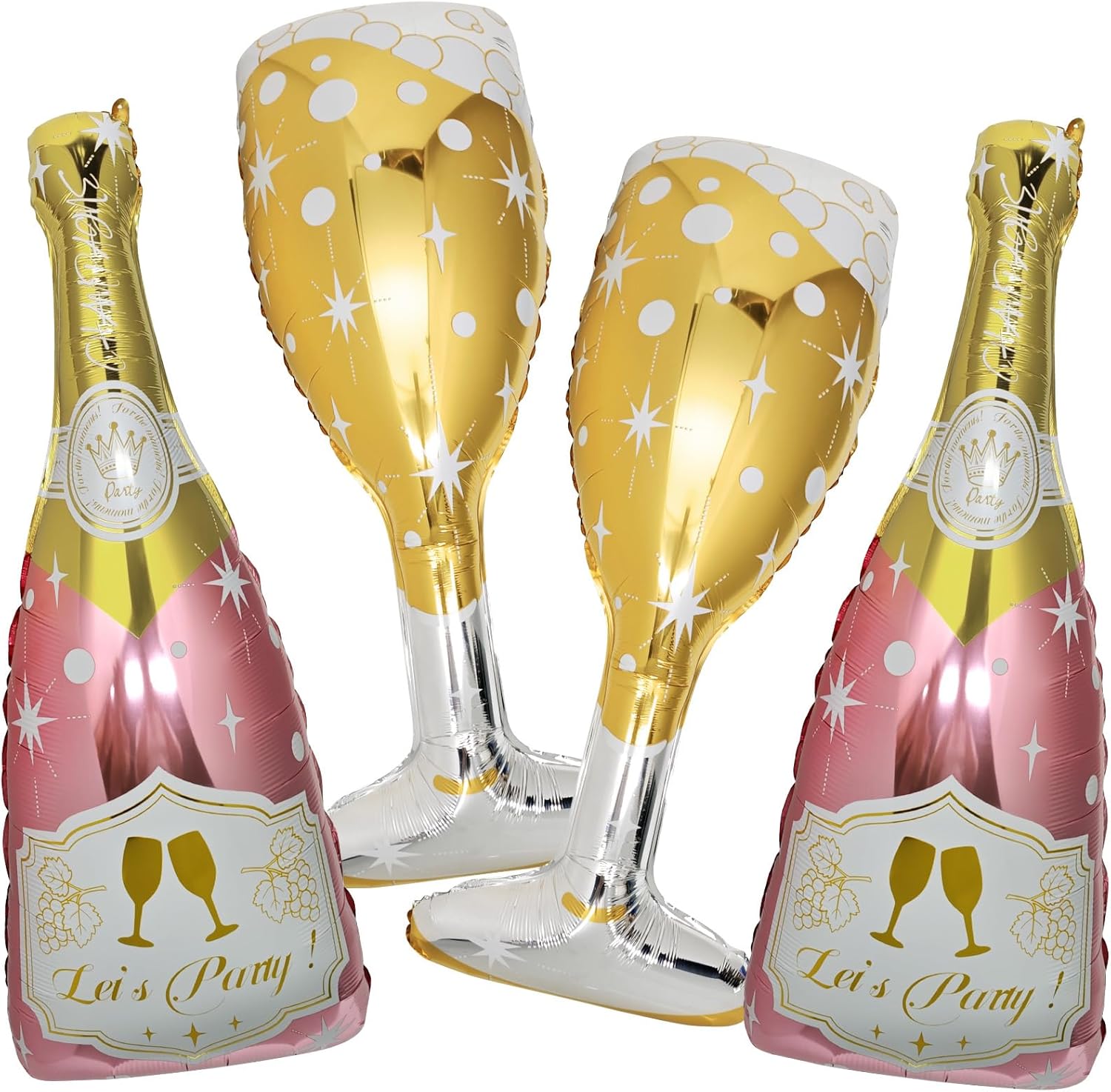 4 Pcs Champagne Balloons Rose Gold Foil Decorations