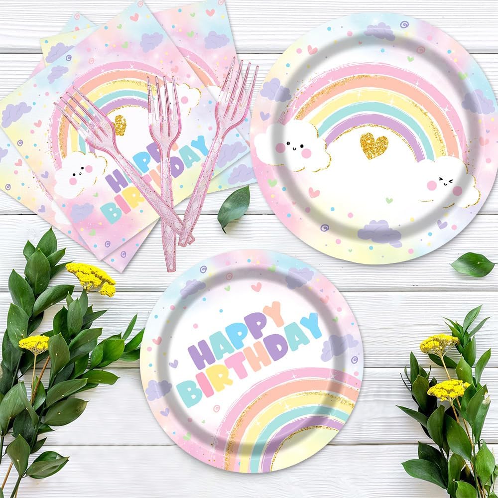 Pastel Rainbow Party Tableware Set for 24 Guests