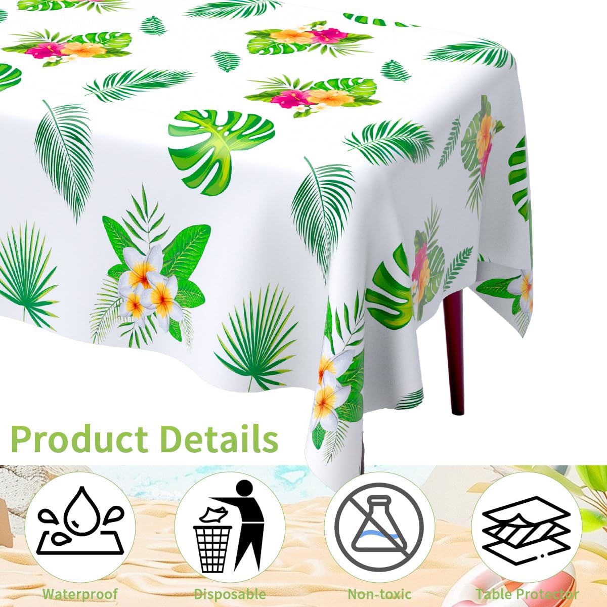 3PCS Hawaiian Luau Tablecloths Plastic 54x108 Inch Disposable Tropical Decor