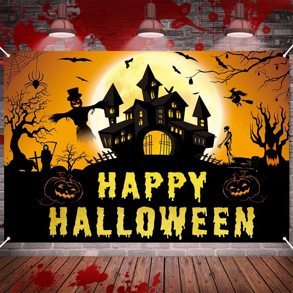Laoone Halloween Banner 72x44 Inch Spooky Design
