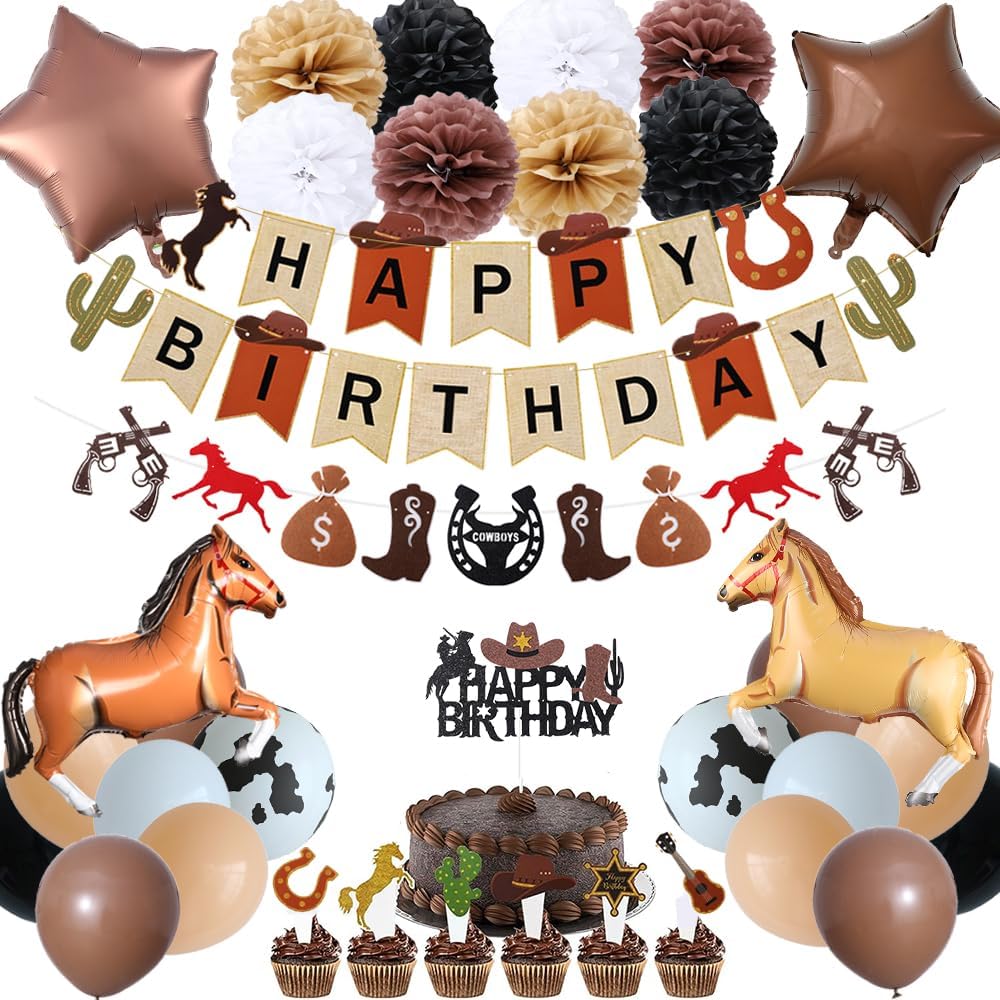 Western Cowboy Birthday Party Decorations Set