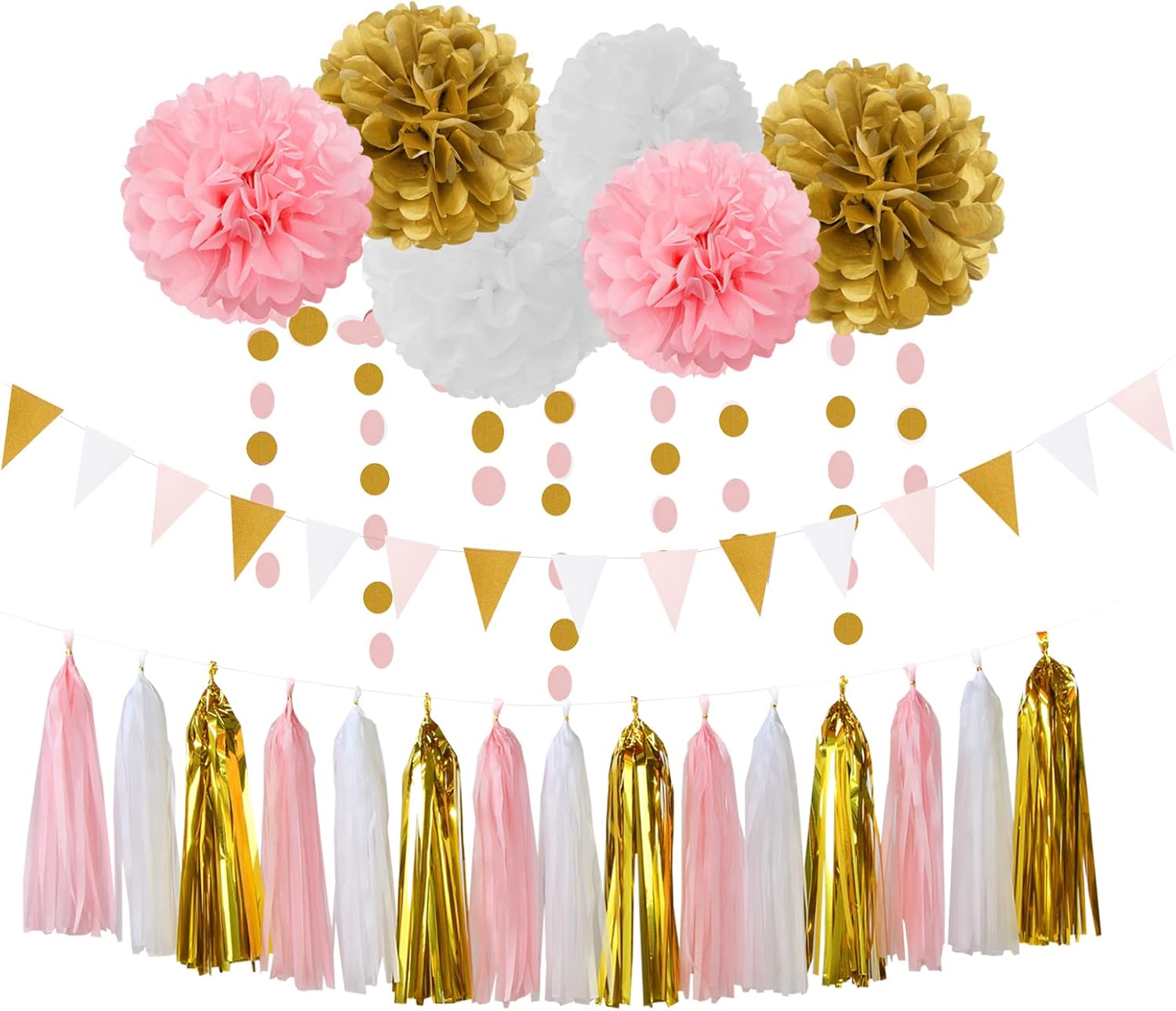 Pink White Gold Girl Birthday Decor Kit 23pcs