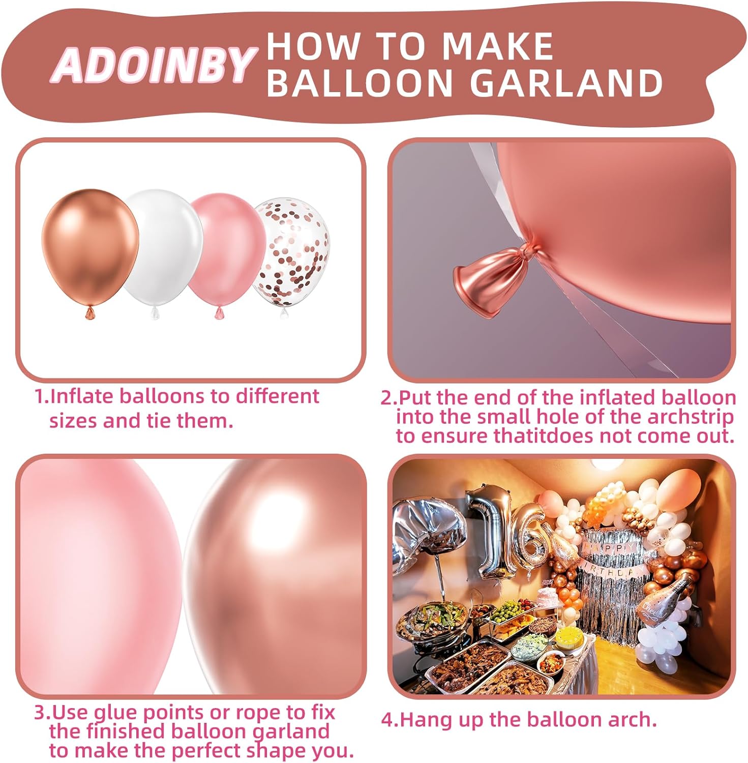 140Pcs Rose Gold Balloon Arch Kit