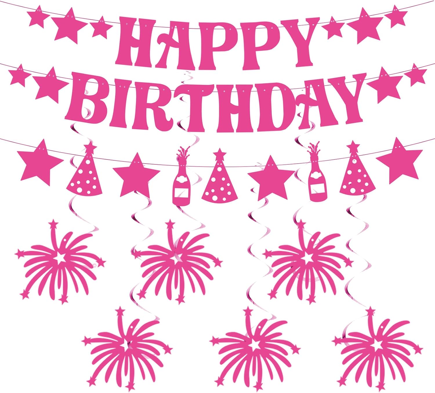 GOGOBAY Hot Pink Birthday Decorations 7PCS Set