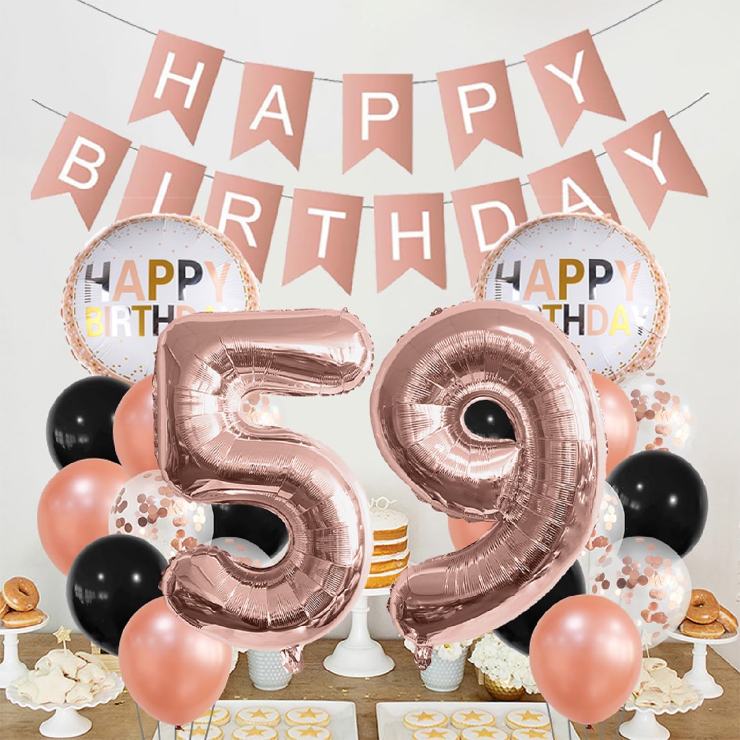 Rose Gold 59th Birthday Foil Balloons Decorations