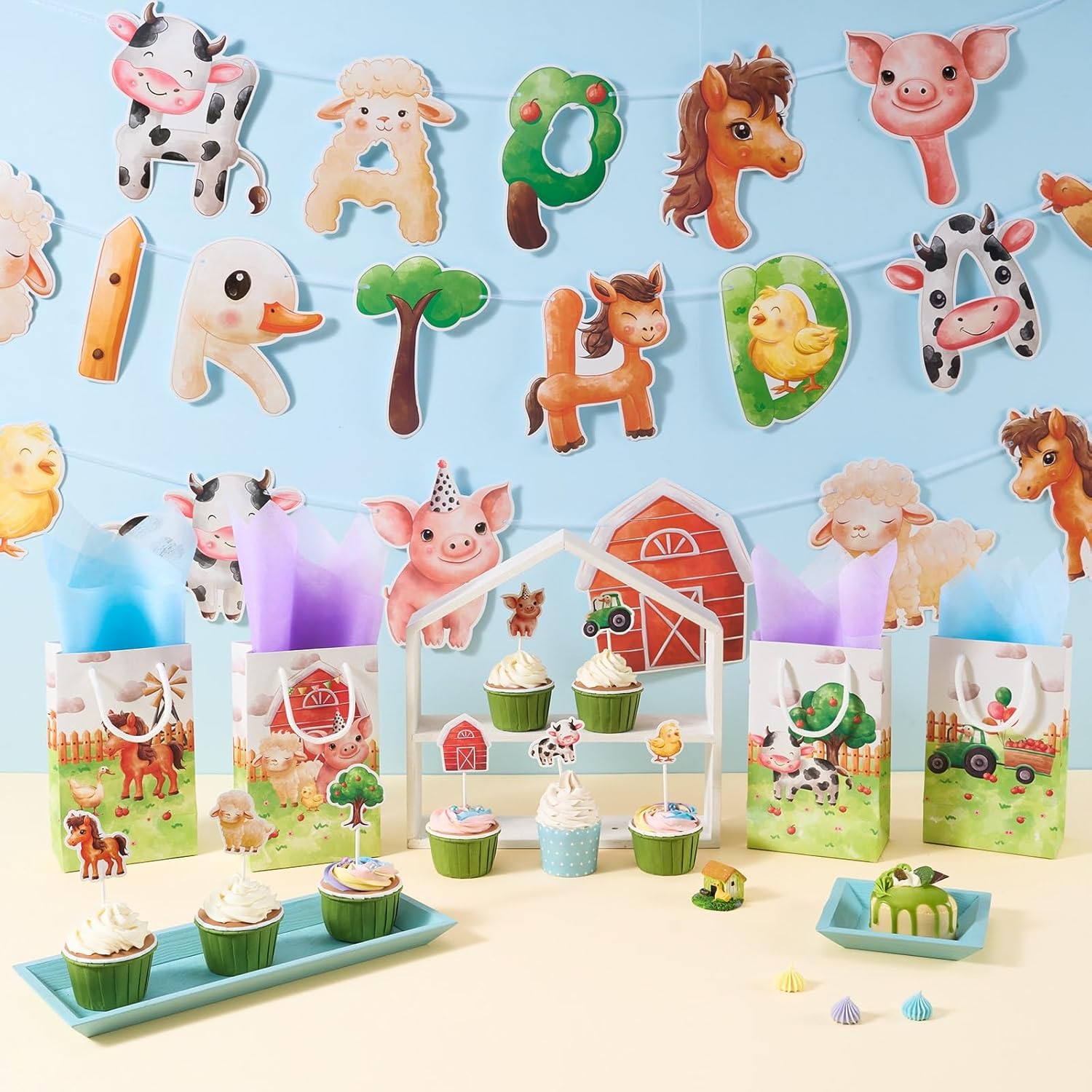 WERNNSAI Farm Birthday Banner with Tractor Bunting Garland