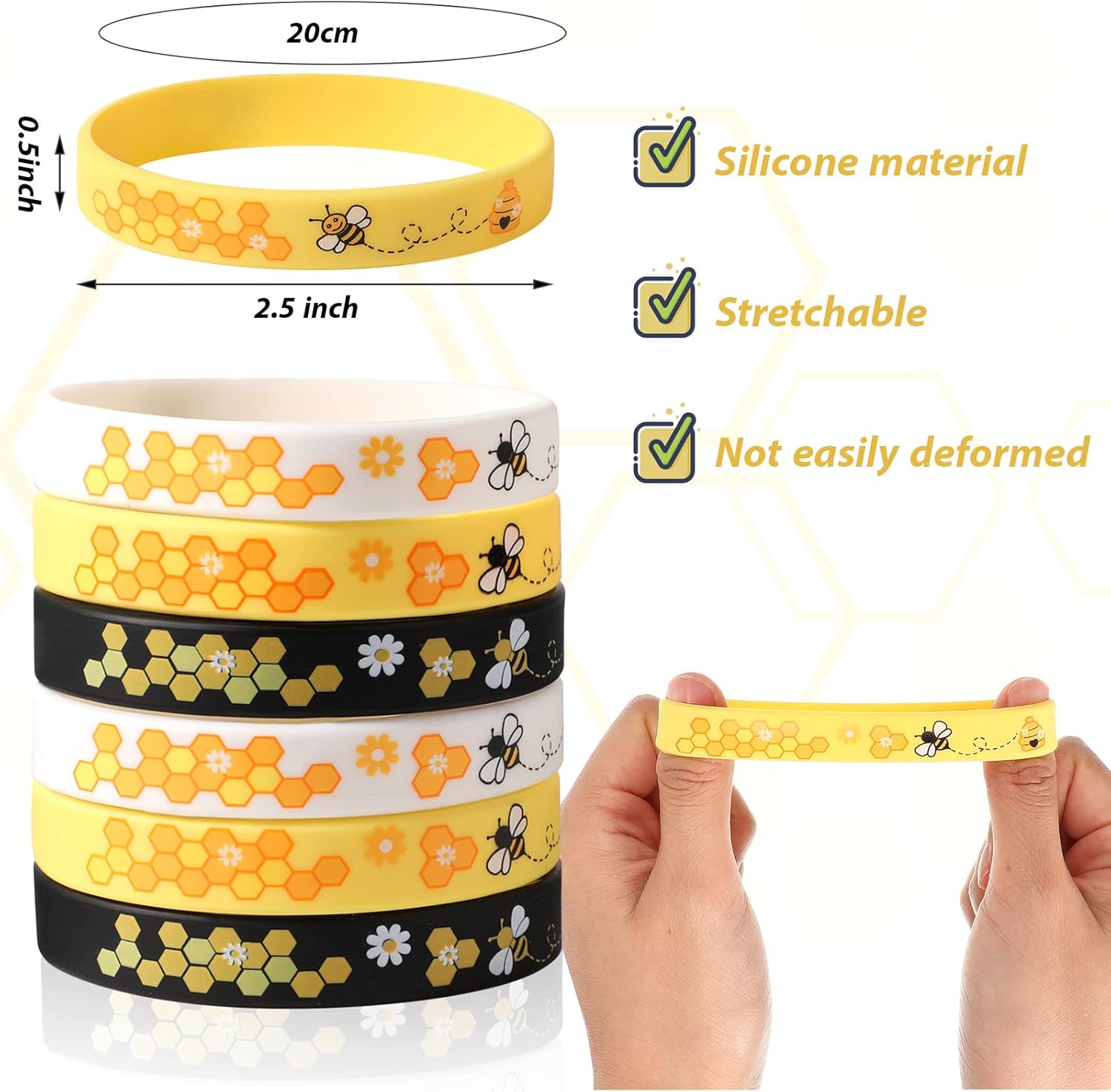 Threan Bee Silicone Bracelets 24 Pack for Parties and Celebrations