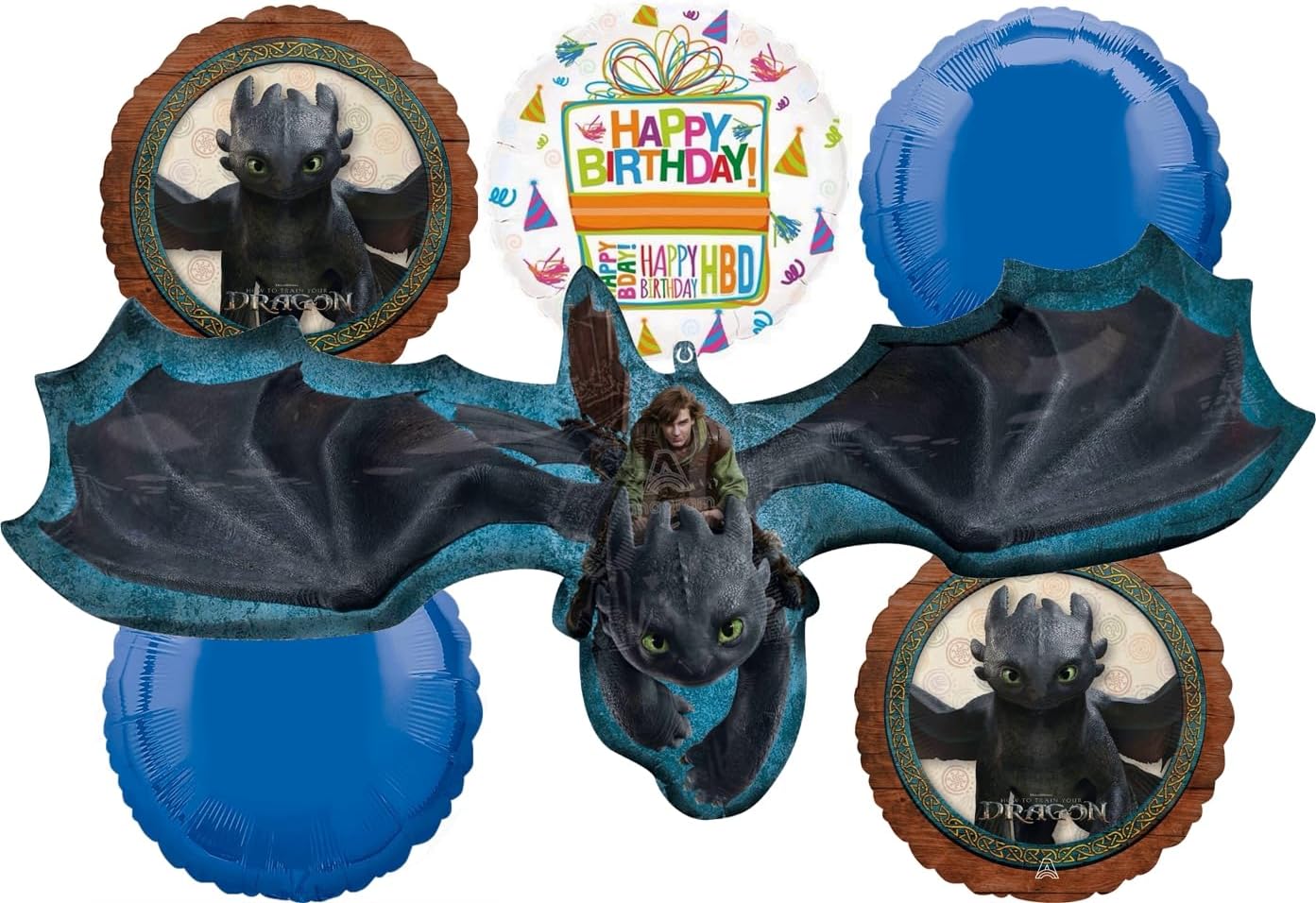 Anagram Hiccup and Toothless Balloon Bouquet Decorations 6 Pc