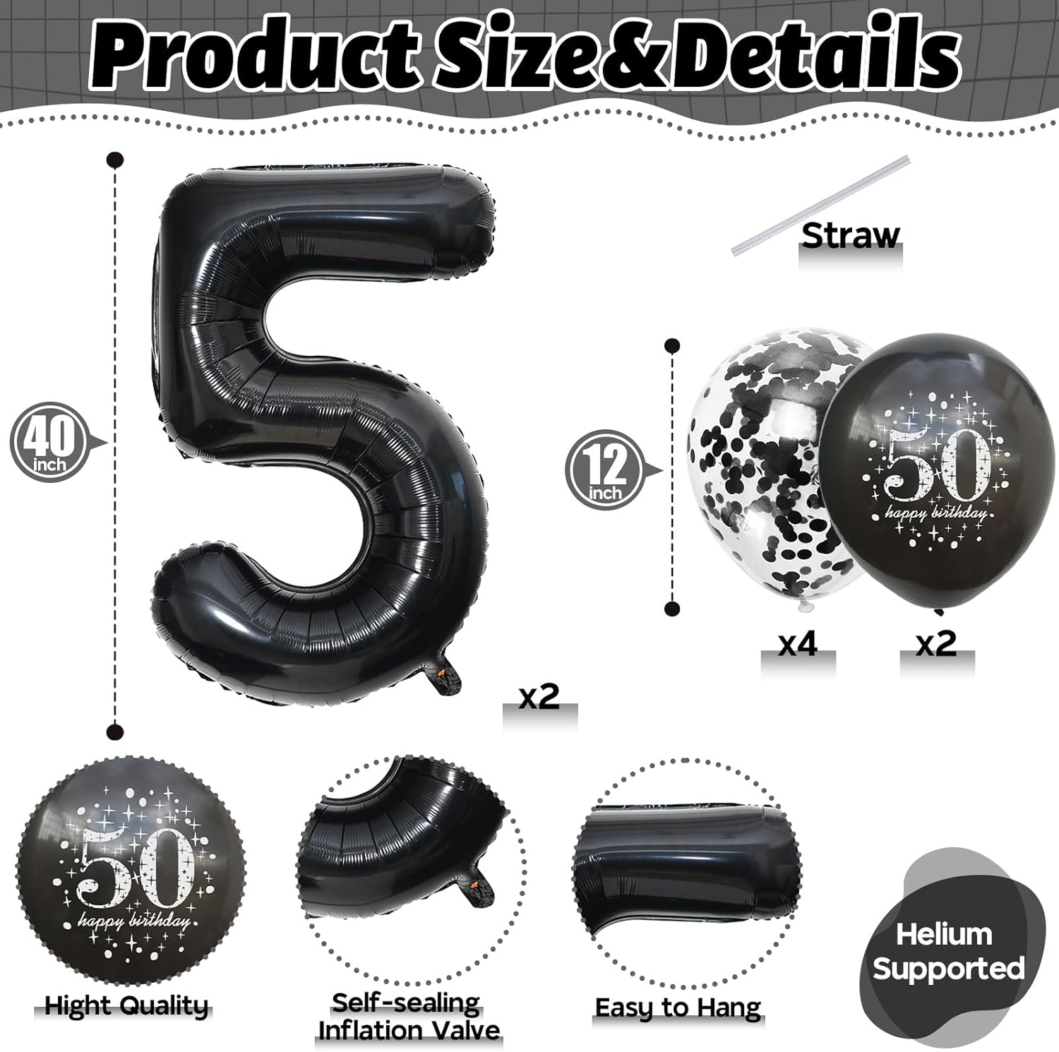 50th Birthday Balloons Decor Set for Men and Women