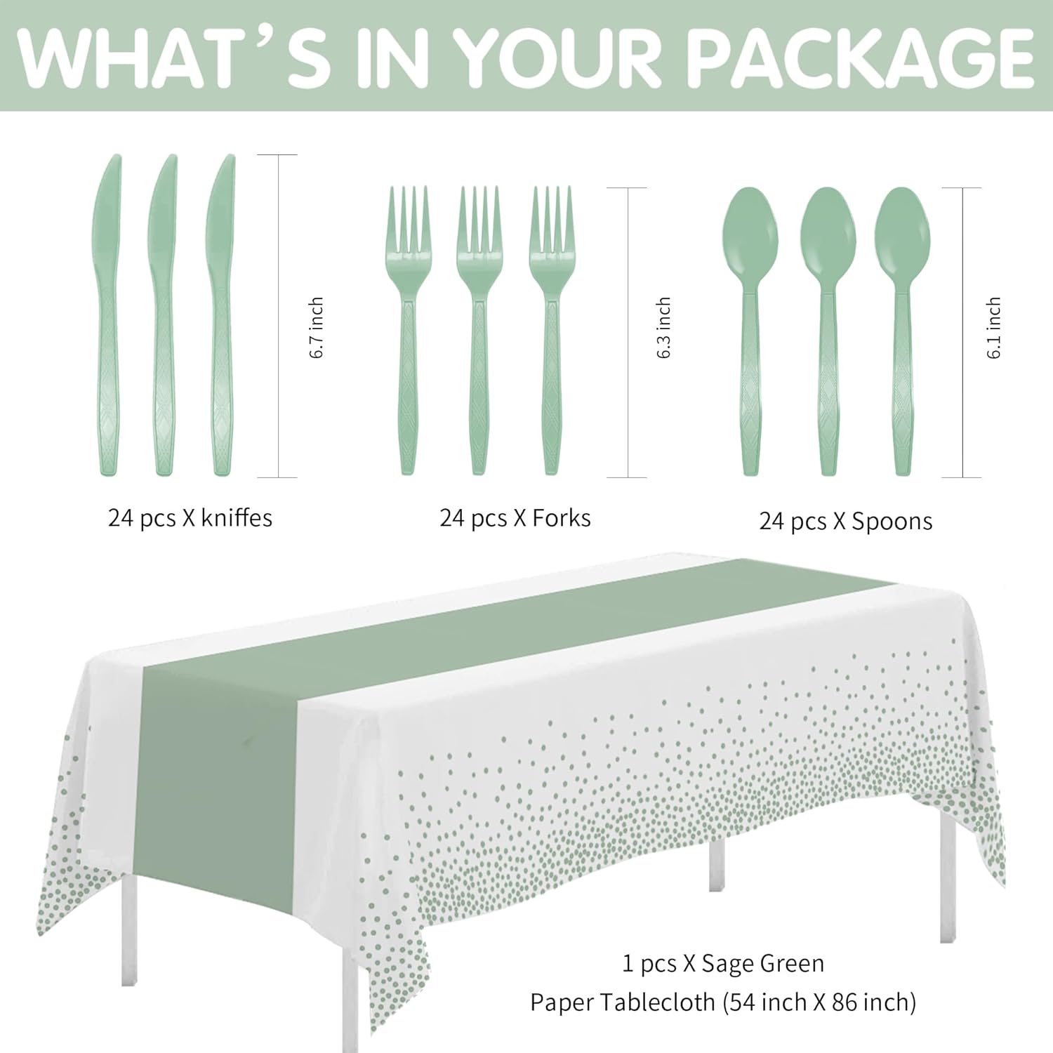 Sage Green Birthday Party Decorations Set for 24