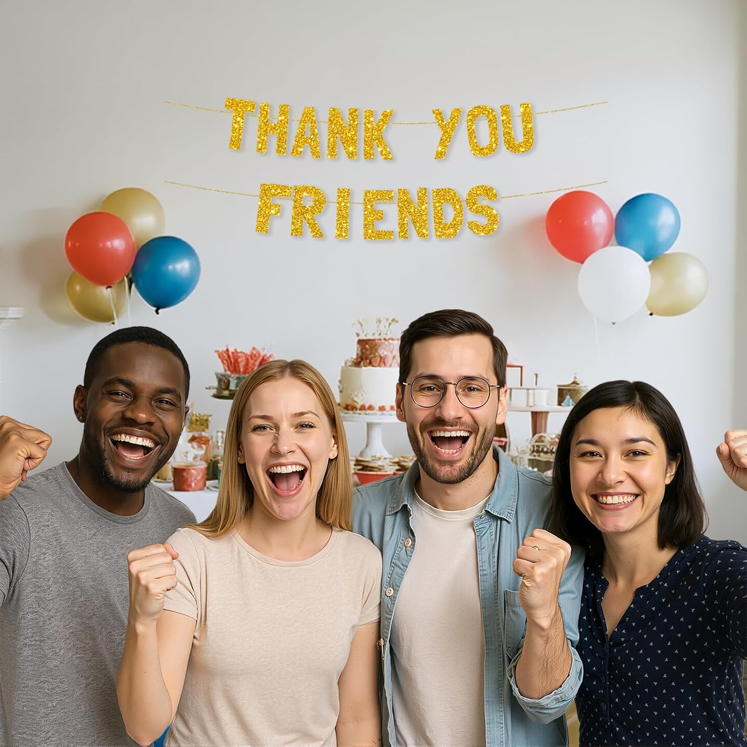 Meowoo Friendship Banner with Gold Glitter
