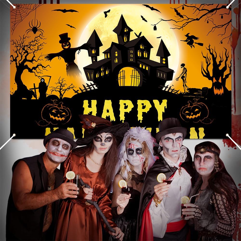 Laoone Halloween Banner 72x44 Inch Spooky Design