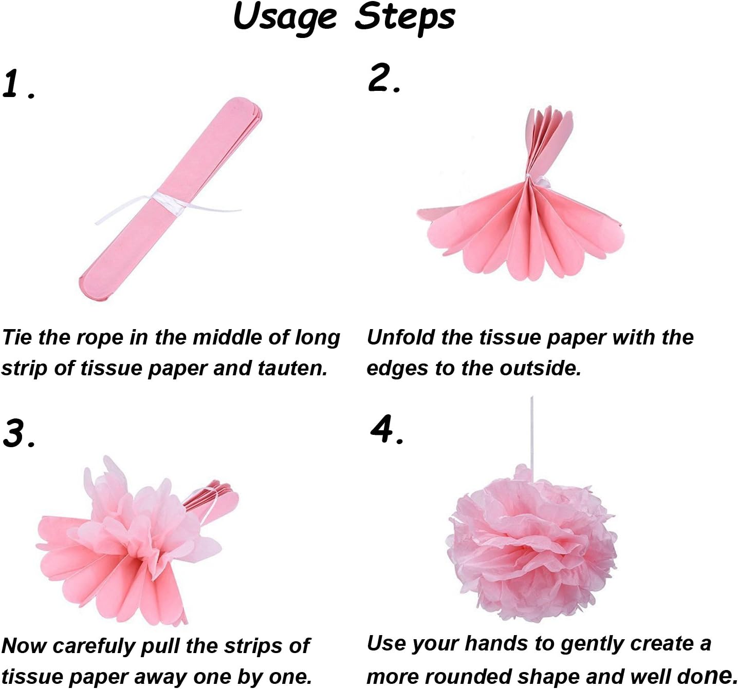 Tissue Paper Pom Poms 18 Pcs Rose Red Pink and White