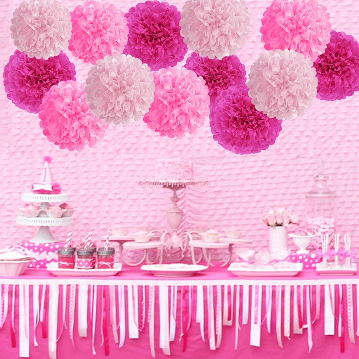 Hot Pink Tissue Paper Pom Poms Party Decorations
