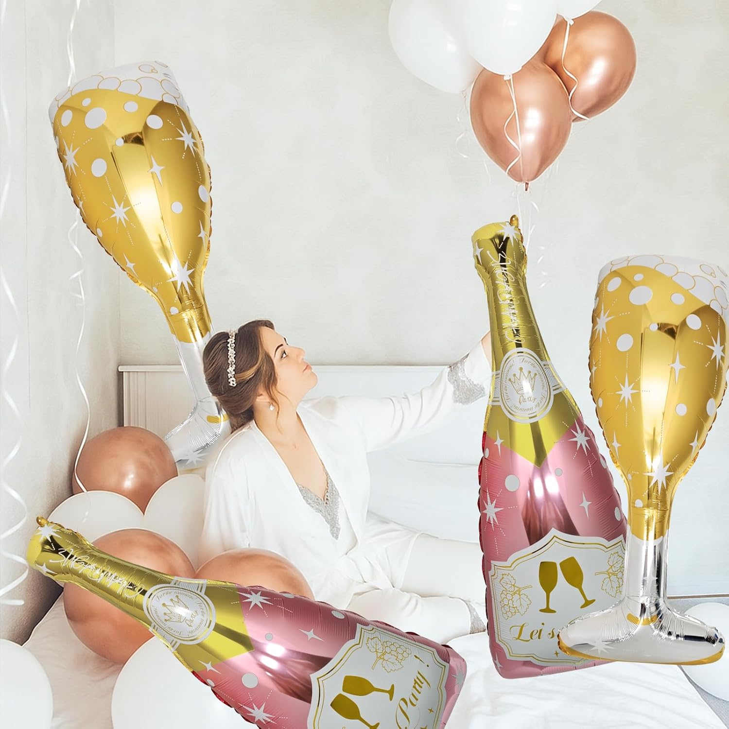 4 Pcs Champagne Balloons Rose Gold Foil Decorations