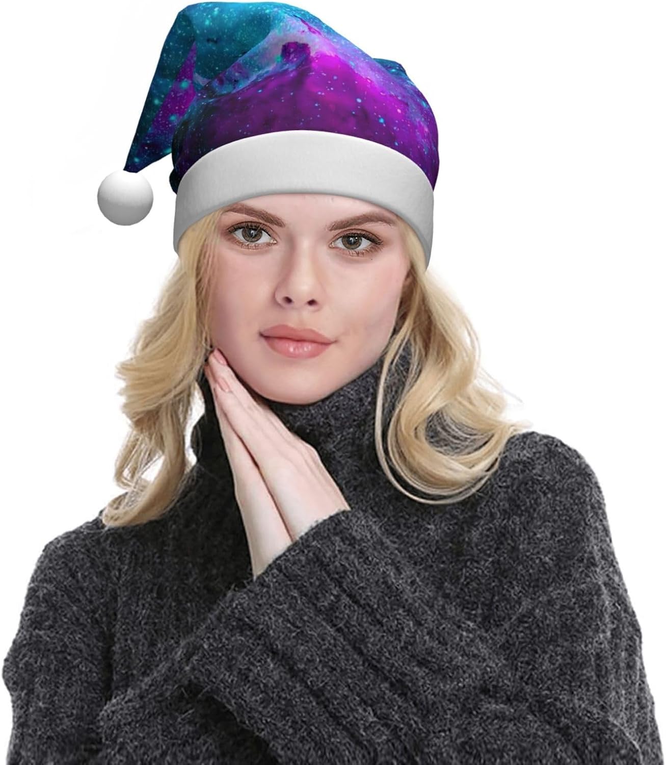 QINZHENG Cool Star River Print Santa Hat for Women