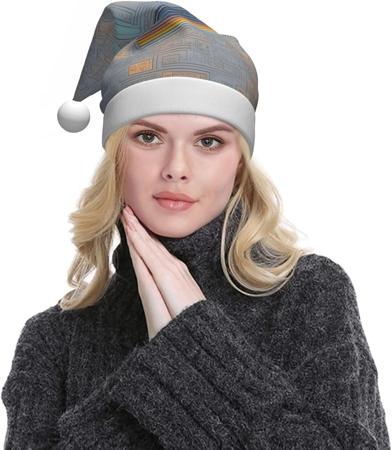 QINZHENG Personalized Santa Hat with Programming Code Print for Women and Adults
