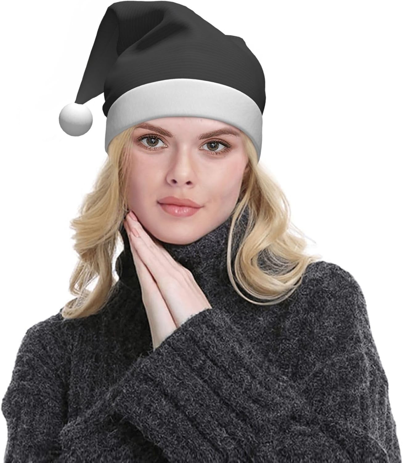 QINZHENG White to Black Santa Hat Personalized Christmas Hat for Women