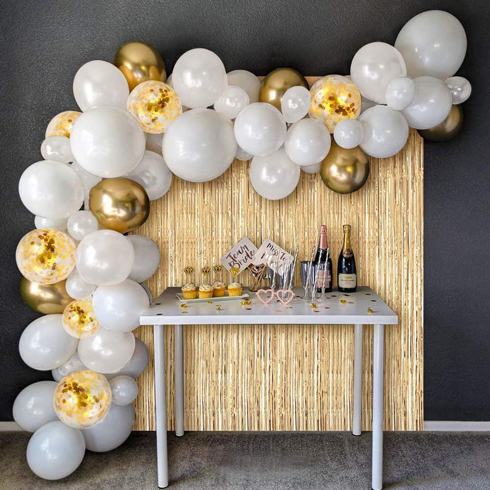 JOYYPOP White Gold Balloon Garland Kit with Tinsel Curtain
