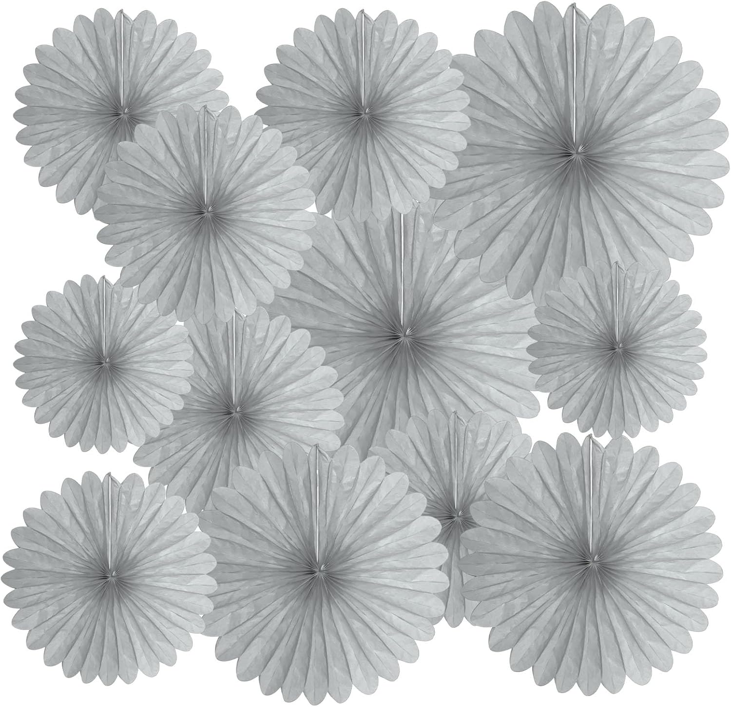 20 Pcs Silver Grey Hanging Paper Fans for Events