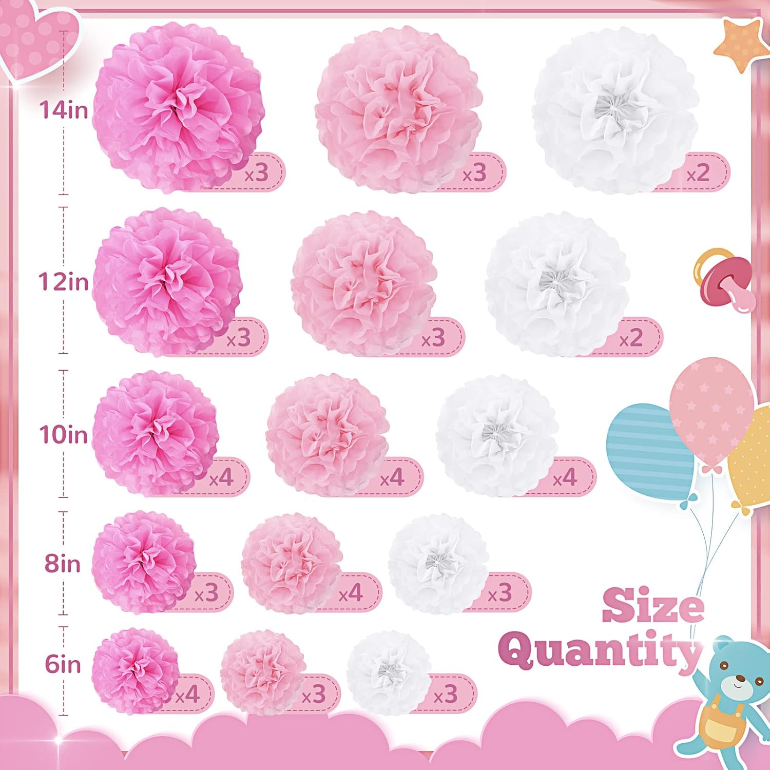 Estune 48 Pcs Tissue Paper Pom Poms Decorations