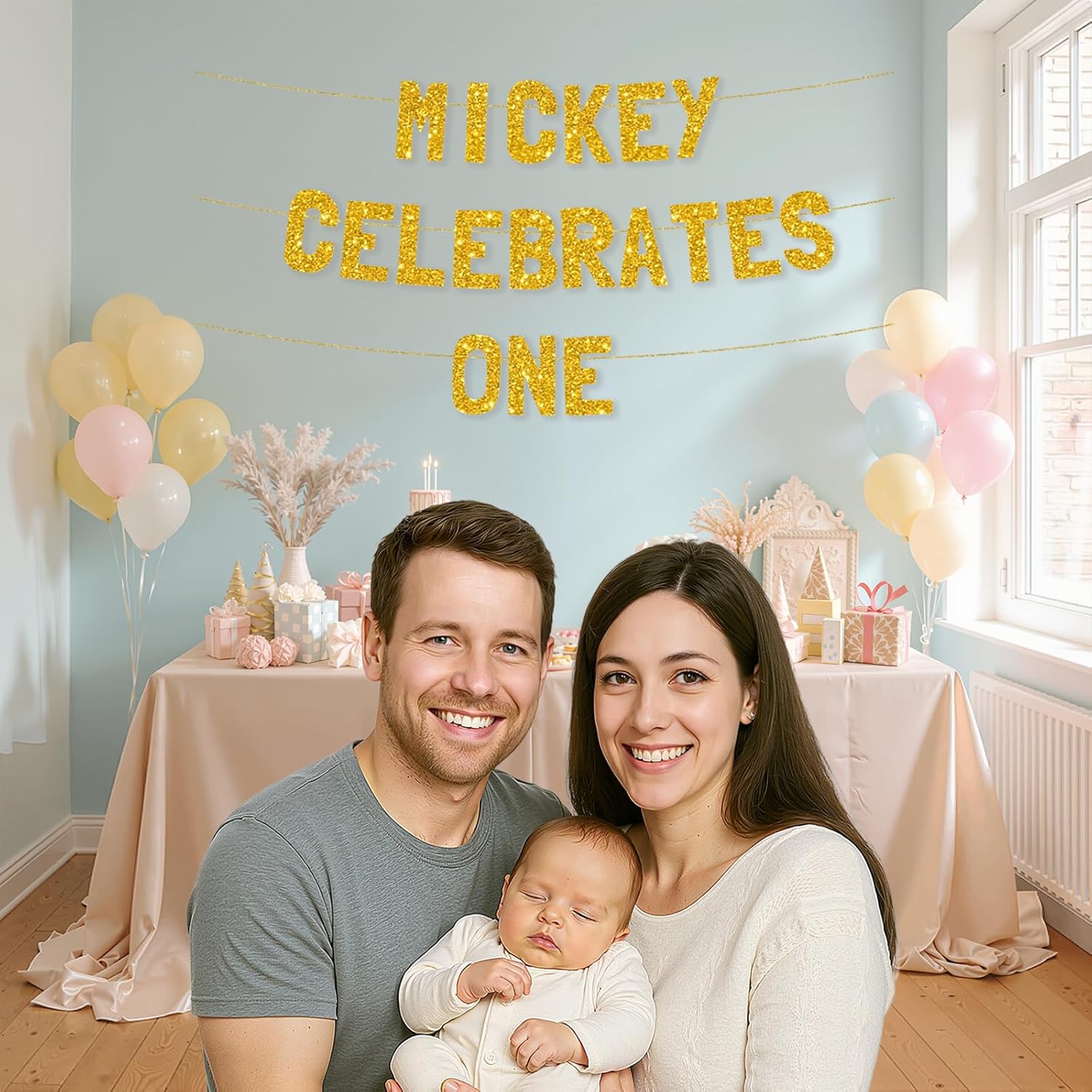Meowoo Mickey Themed Birthday Decorations Gold Letters Banner