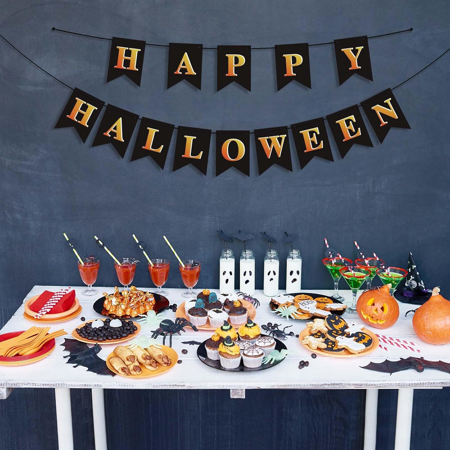 Happy Halloween Black Banner for Party Decorations