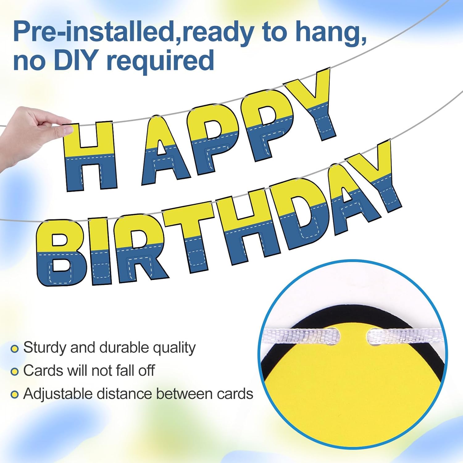 Gosknor Cartoon Birthday Banner Yellow Blue Garland Sign