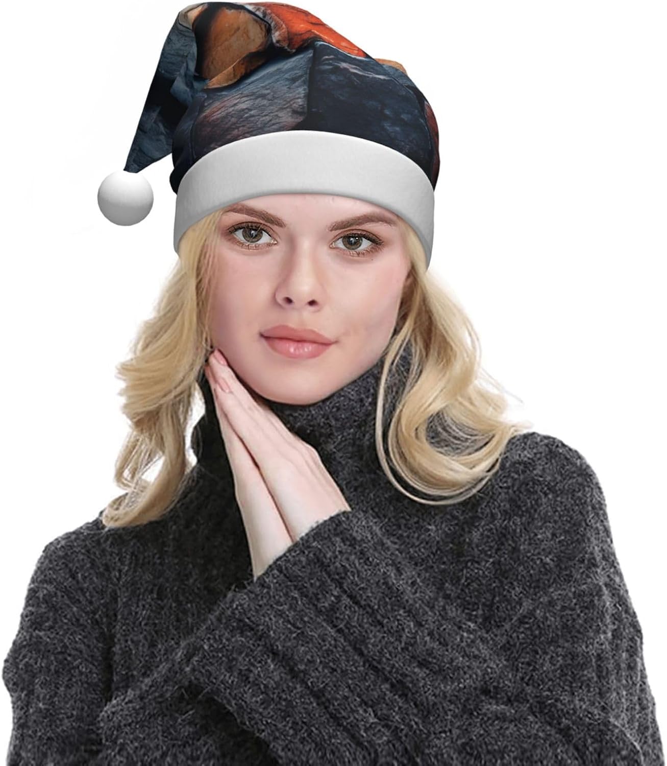 QINZHENG Retro Stone Print Santa Hat for Women