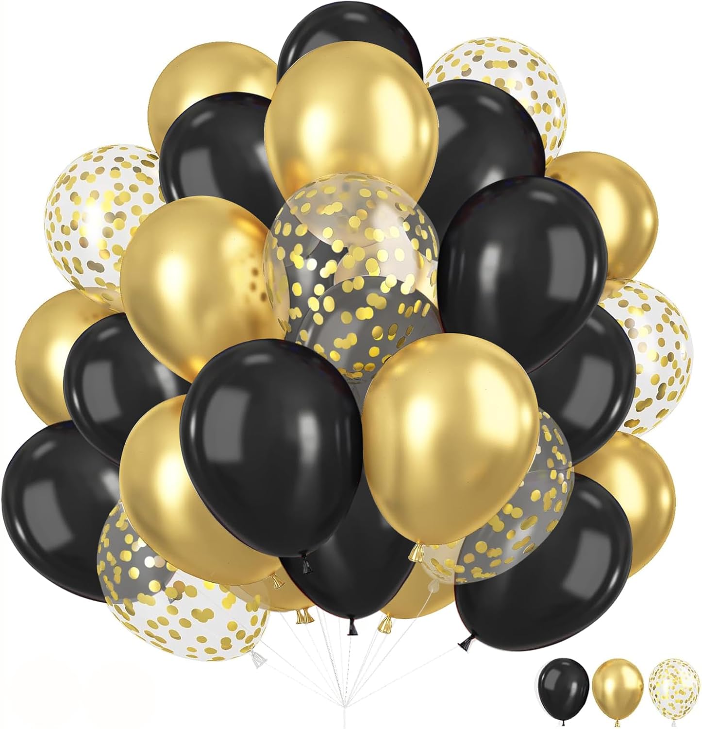 ZOOYOO 50pcs 12 Inch Balloons Black Gold Confetti Party Decor