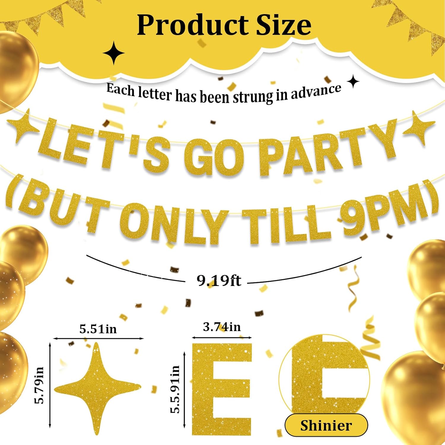 Happy Birthday Banner for Men Women Gold LETS GO PARTY Sign